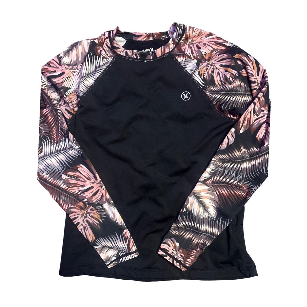 Hurley Women's Black Tropical Floral Long Sleeve Rash Guard UPF‎ 50+ Size S